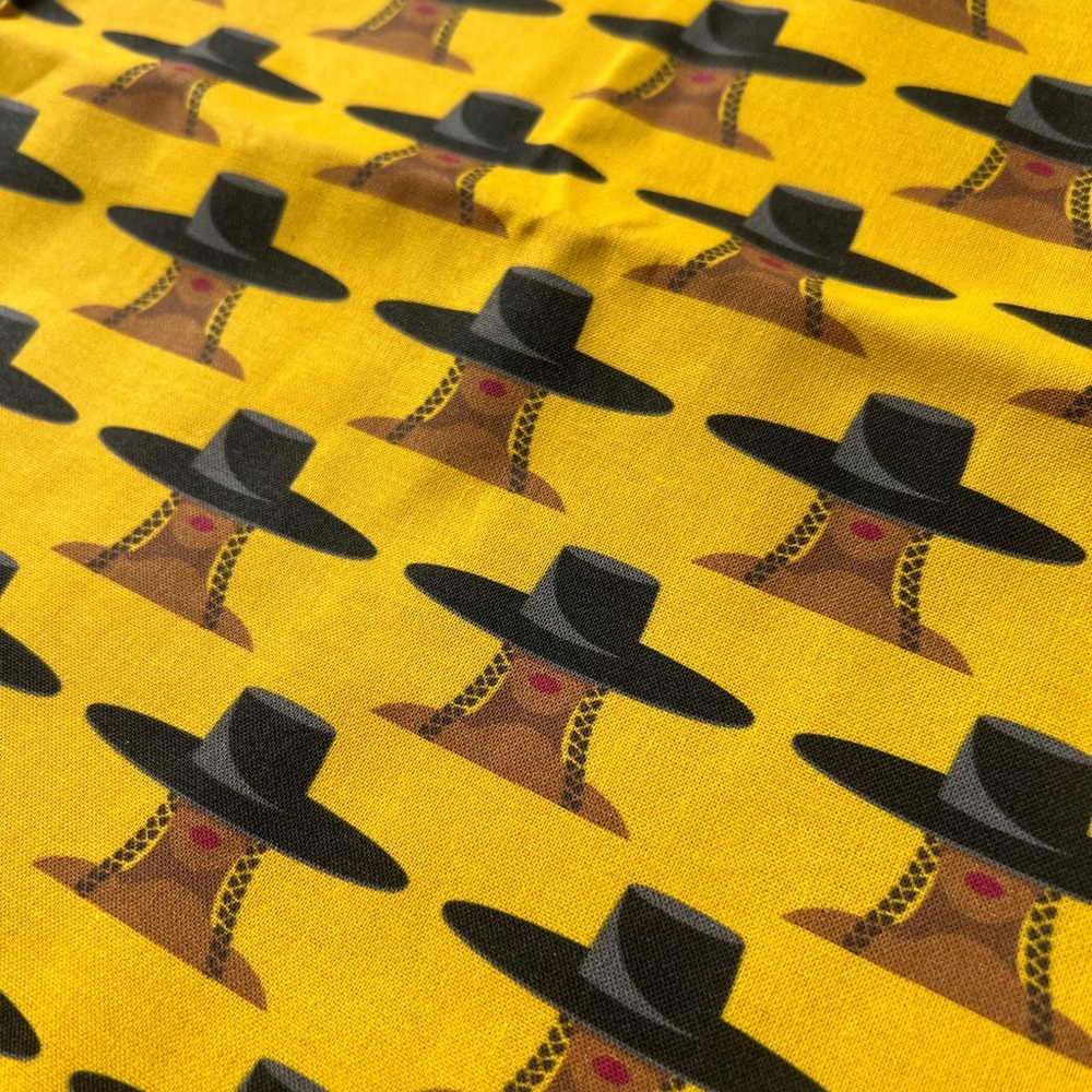 Yellow Novelty Hat Custom Printed Petal Signature Pattern Cotton Fabric Yardage